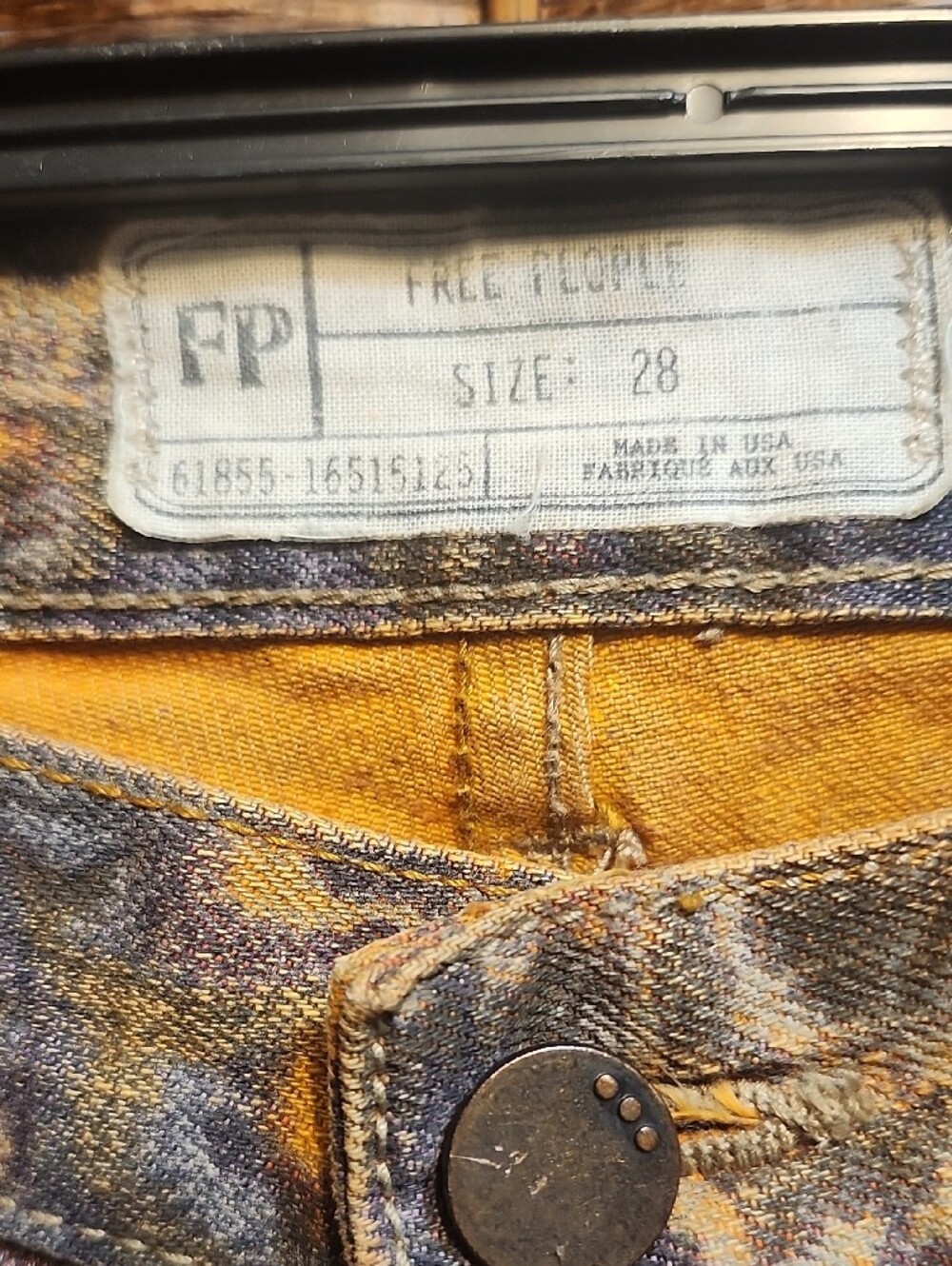 Free People Indigo and Mustard Patterned Skinny Jeans - Picture 4 of 5